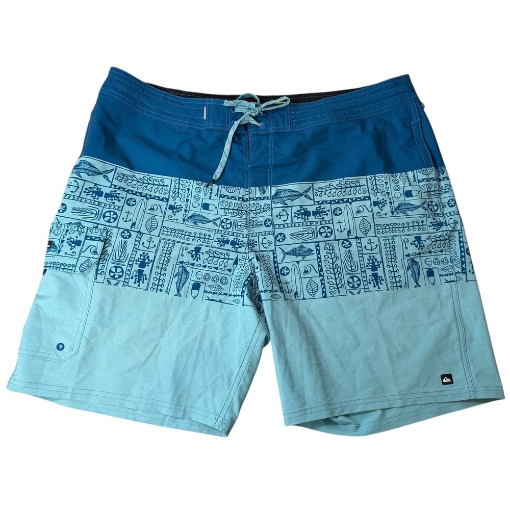 Quiksilver Waterman Angler Triblock Blue Board Shorts Men 40 Blue Bottle Opener
